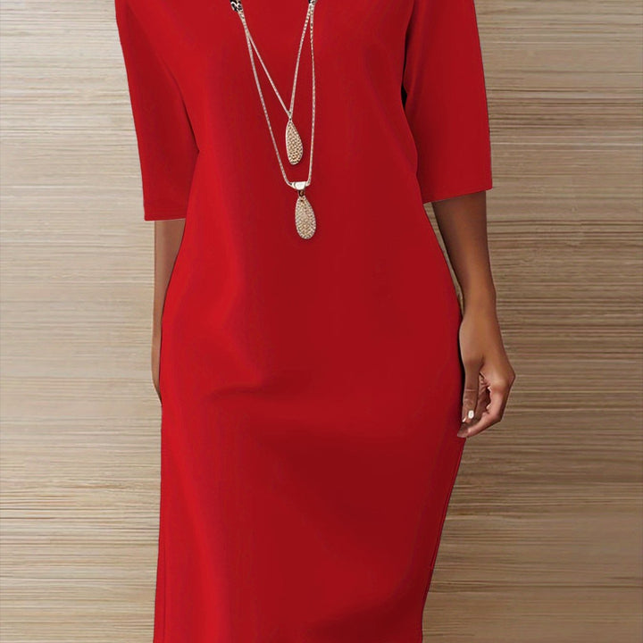 Effortless Midi Dress for Women with Round Neck Half Sleeve Relaxed Shift Style