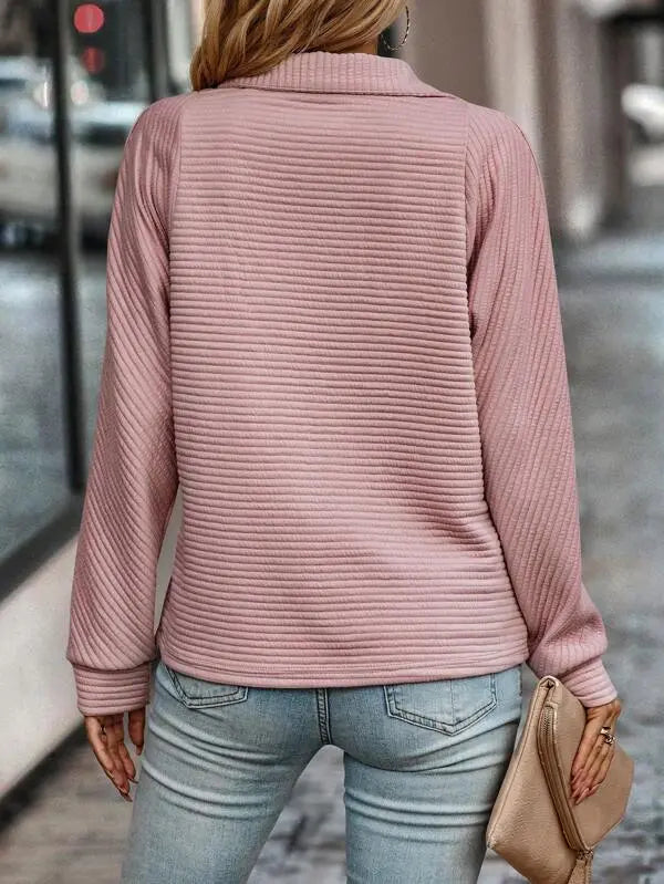 Comfortable Ribbed Knit Sweater for Women with Collared Long Sleeve Zip Front Oversized Relaxed Style