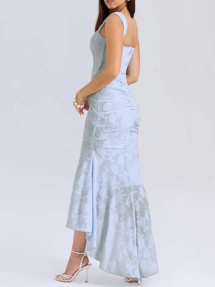 Elegant Floral Lace Maxi Dress for Women with Square Neck Sleeveless Corset Mermaid Formal Wedding Guest Style