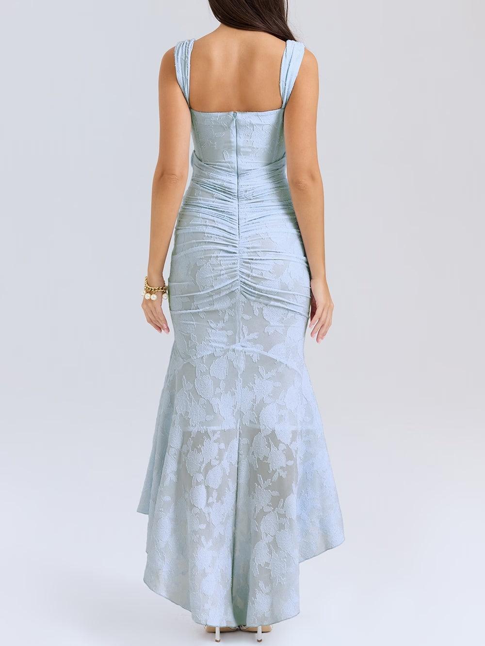 Elegant Floral Lace Maxi Dress for Women with Square Neck Sleeveless Corset Mermaid Formal Wedding Guest Style
