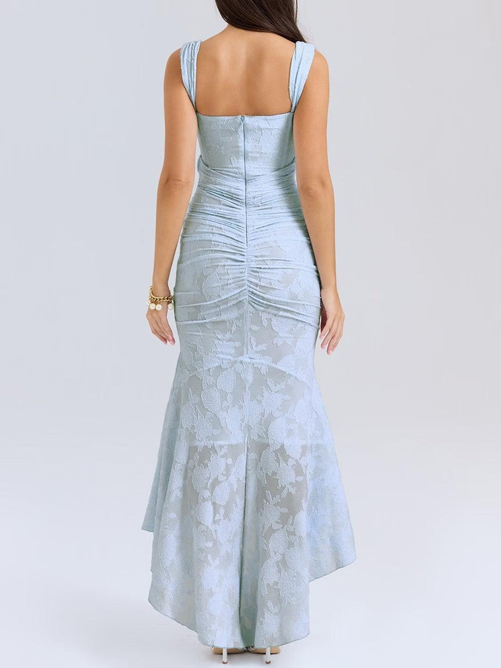 Elegant Floral Lace Maxi Dress for Women with Square Neck Sleeveless Corset Mermaid Formal Wedding Guest Style