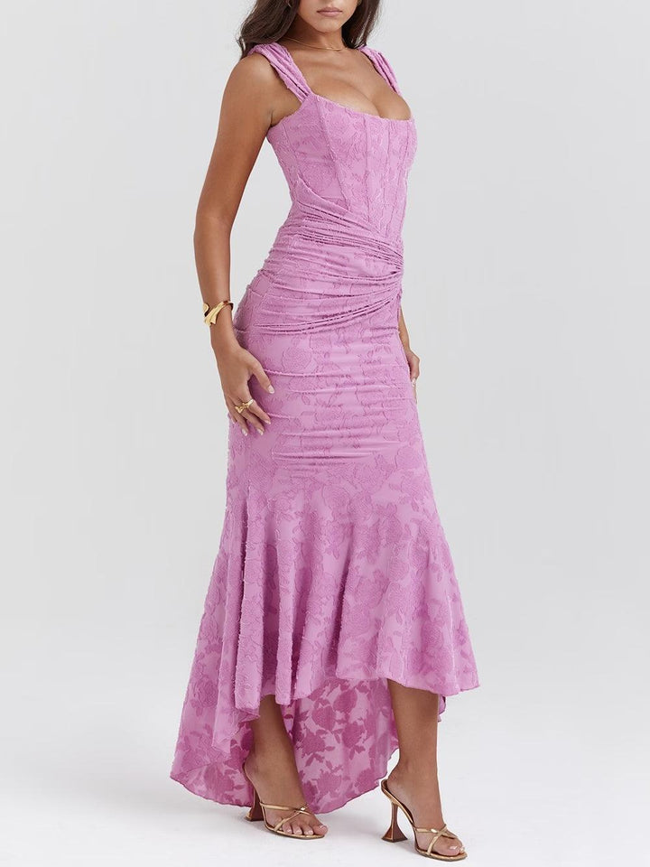 Elegant Floral Lace Maxi Dress for Women with Square Neck Sleeveless Corset Mermaid Formal Wedding Guest Style