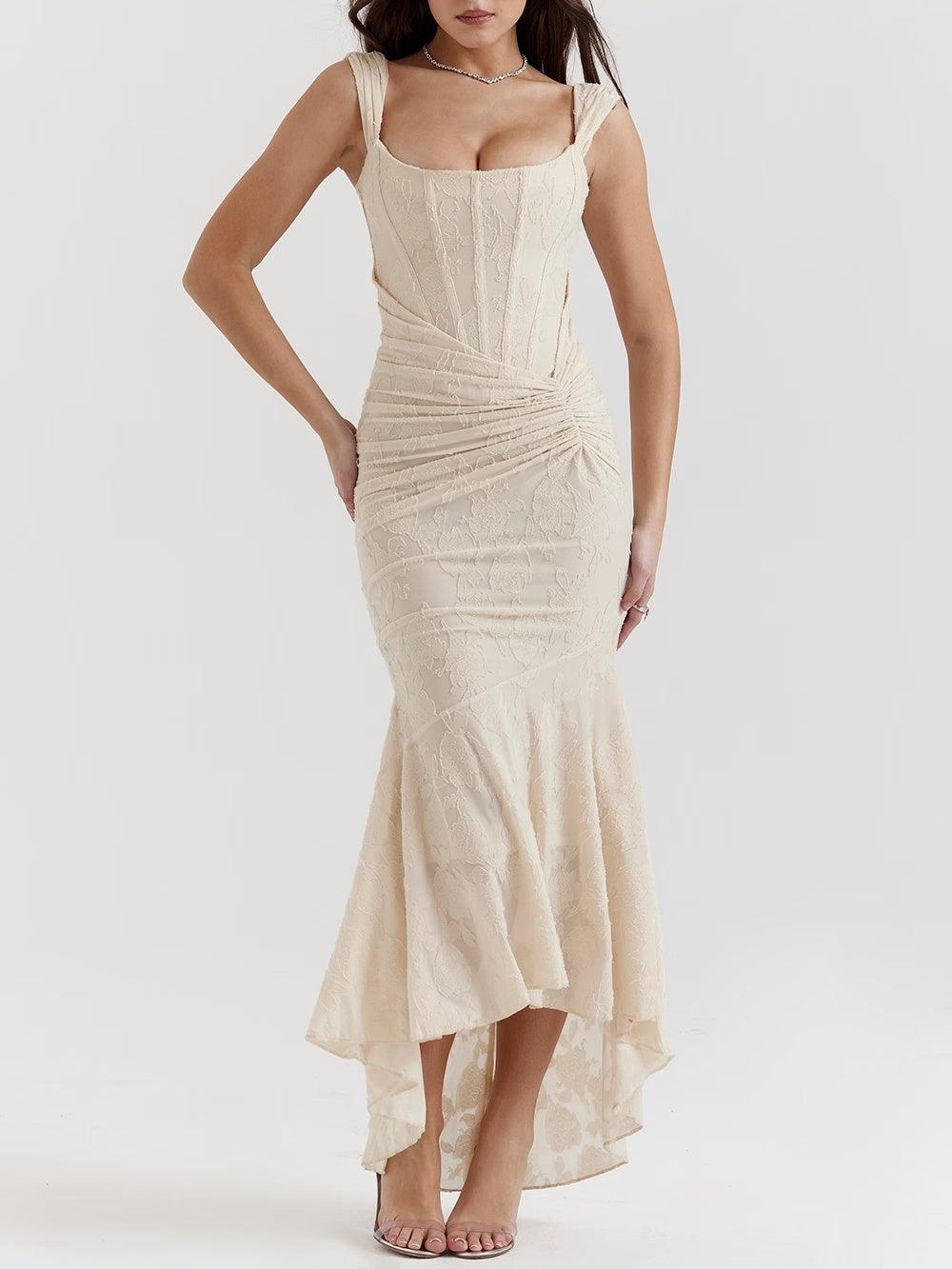 Elegant Floral Lace Maxi Dress for Women with Square Neck Sleeveless Corset Mermaid Formal Wedding Guest Style