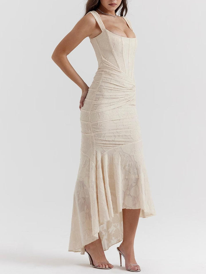 Elegant Floral Lace Maxi Dress for Women with Square Neck Sleeveless Corset Mermaid Formal Wedding Guest Style