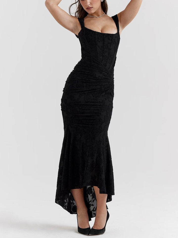 Elegant Floral Lace Maxi Dress for Women with Square Neck Sleeveless Corset Mermaid Formal Wedding Guest Style