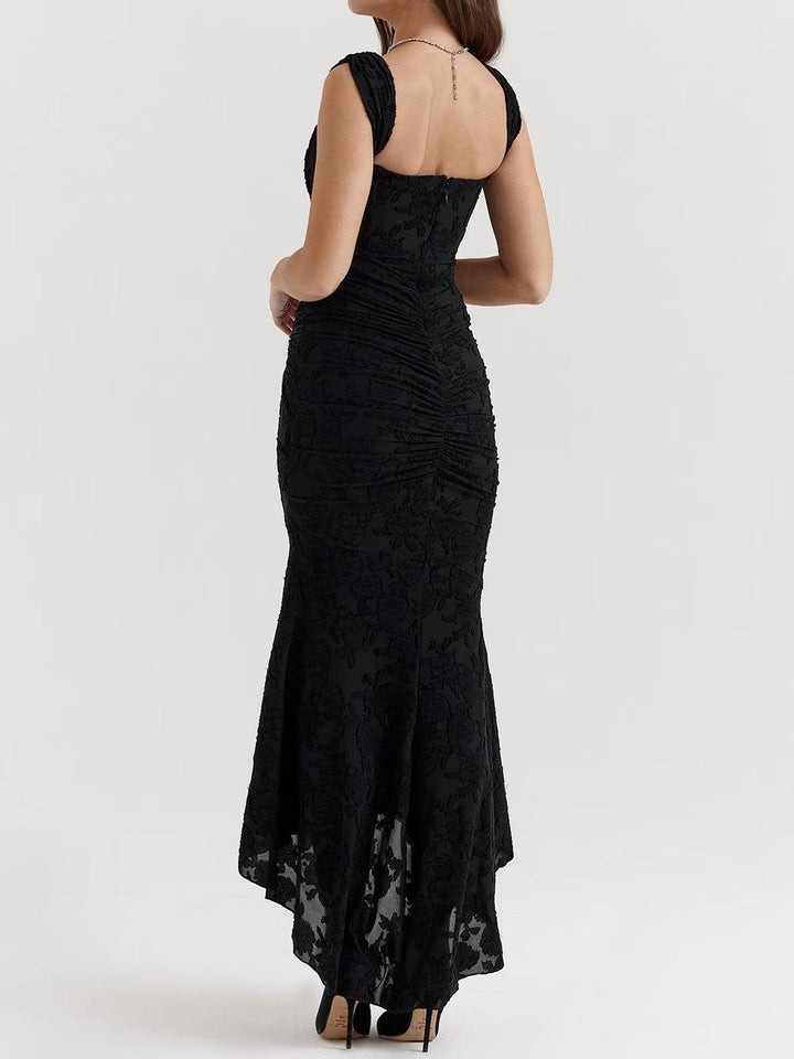 Elegant Floral Lace Maxi Dress for Women with Square Neck Sleeveless Corset Mermaid Formal Wedding Guest Style