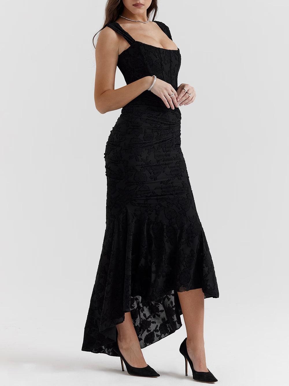 Elegant Floral Lace Maxi Dress for Women with Square Neck Sleeveless Corset Mermaid Formal Wedding Guest Style