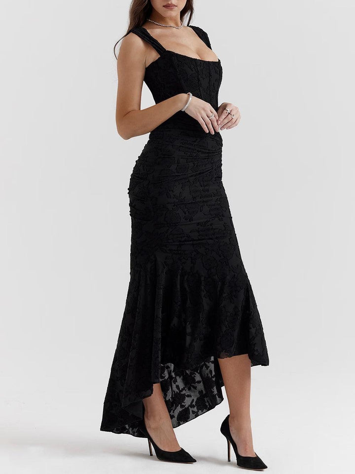 Elegant Floral Lace Maxi Dress for Women with Square Neck Sleeveless Corset Mermaid Formal Wedding Guest Style