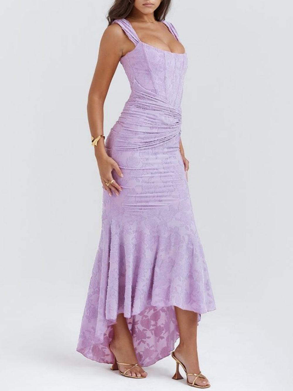 Elegant Floral Lace Maxi Dress for Women with Square Neck Sleeveless Corset Mermaid Formal Wedding Guest Style