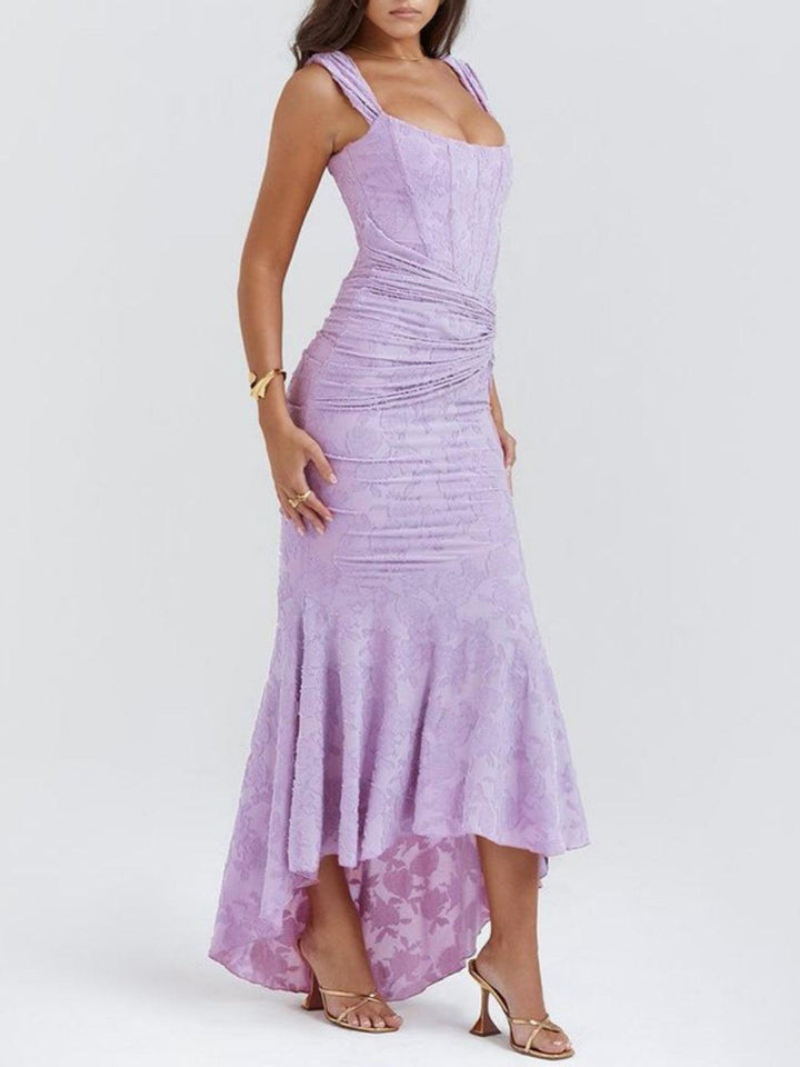 Elegant Floral Lace Maxi Dress for Women with Square Neck Sleeveless Corset Mermaid Formal Wedding Guest Style