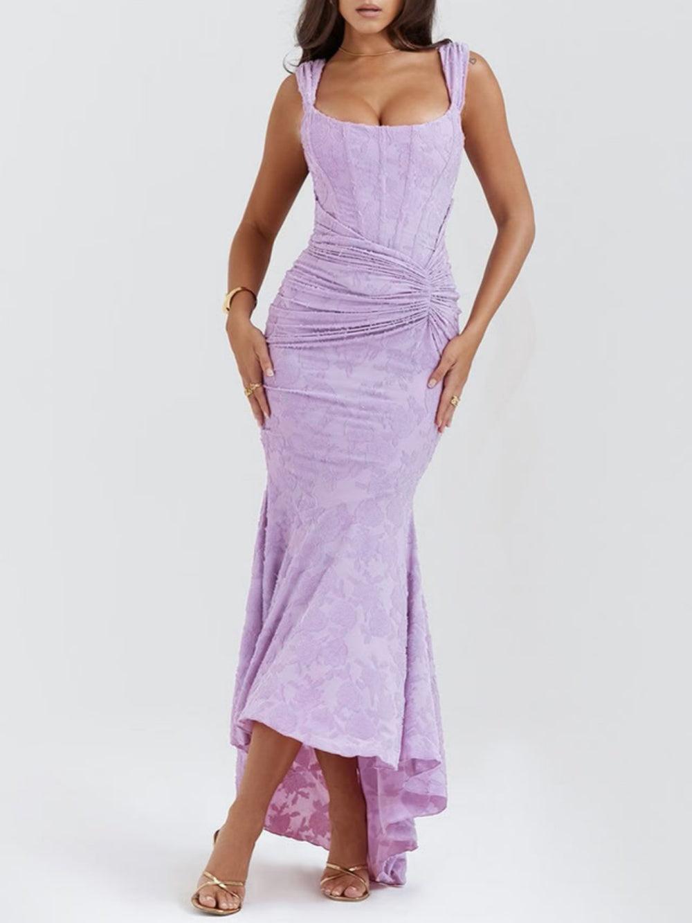 Elegant Floral Lace Maxi Dress for Women with Square Neck Sleeveless Corset Mermaid Formal Wedding Guest Style