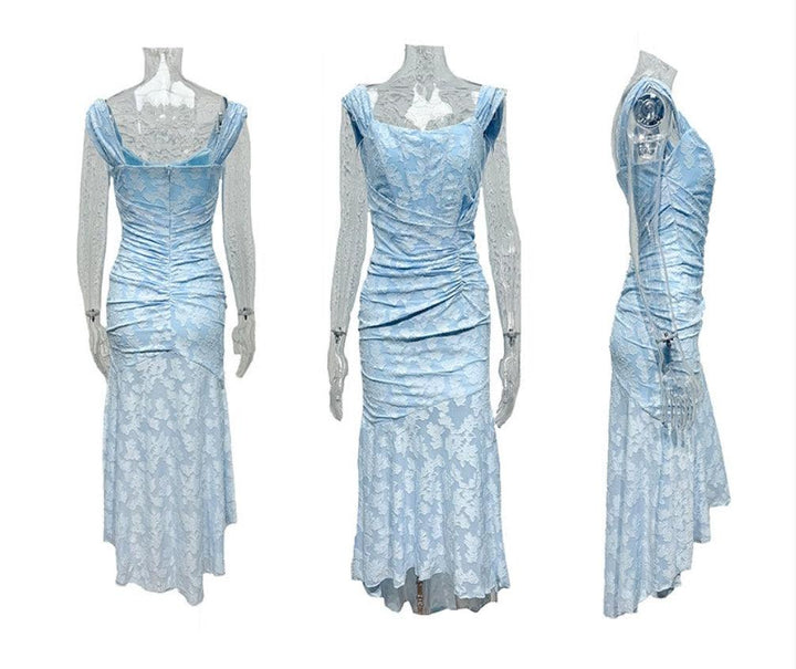 Elegant Floral Lace Maxi Dress for Women with Square Neck Sleeveless Corset Mermaid Formal Wedding Guest Style