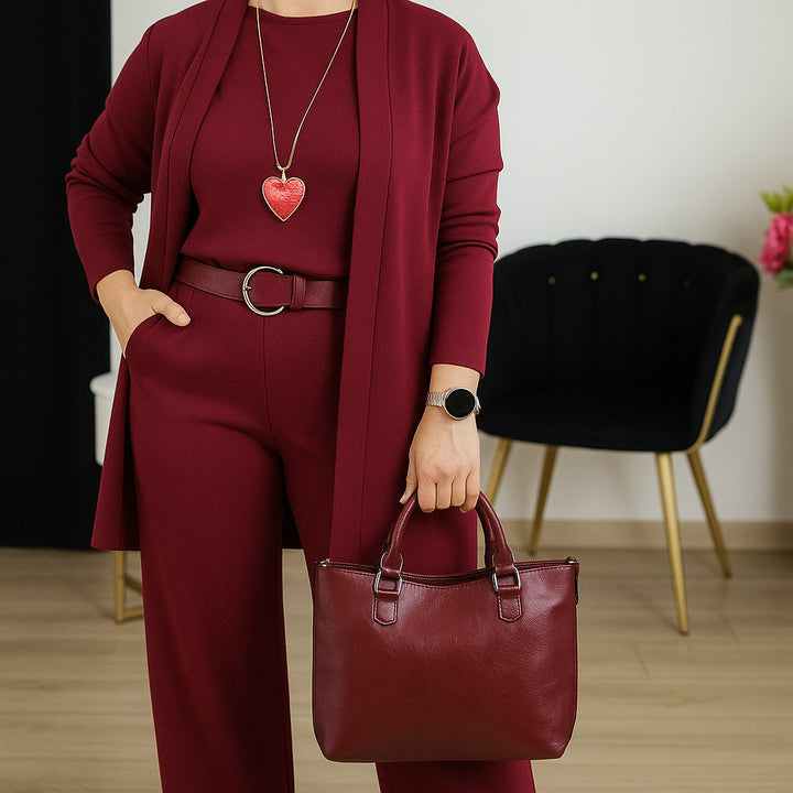 Elegant Three Piece Set for Women with Open Front Duster Cardigan Sleeveless Top Wide Leg Pant Formal Style
