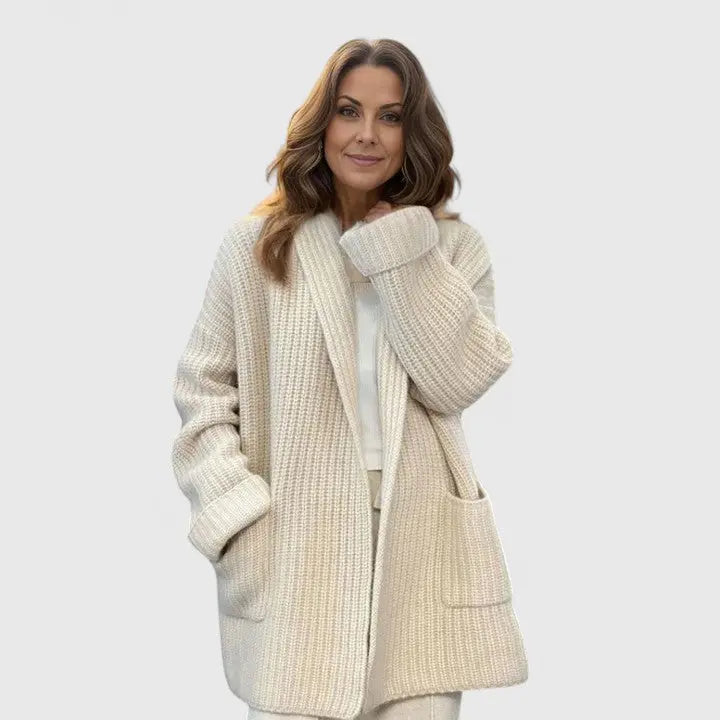 Comfortable Waffle Knit Cardigan for Women with Notched Collar Long Sleeve Oversized Longline Style