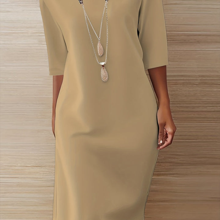 Effortless Midi Dress for Women with Round Neck Half Sleeve Relaxed Shift Style