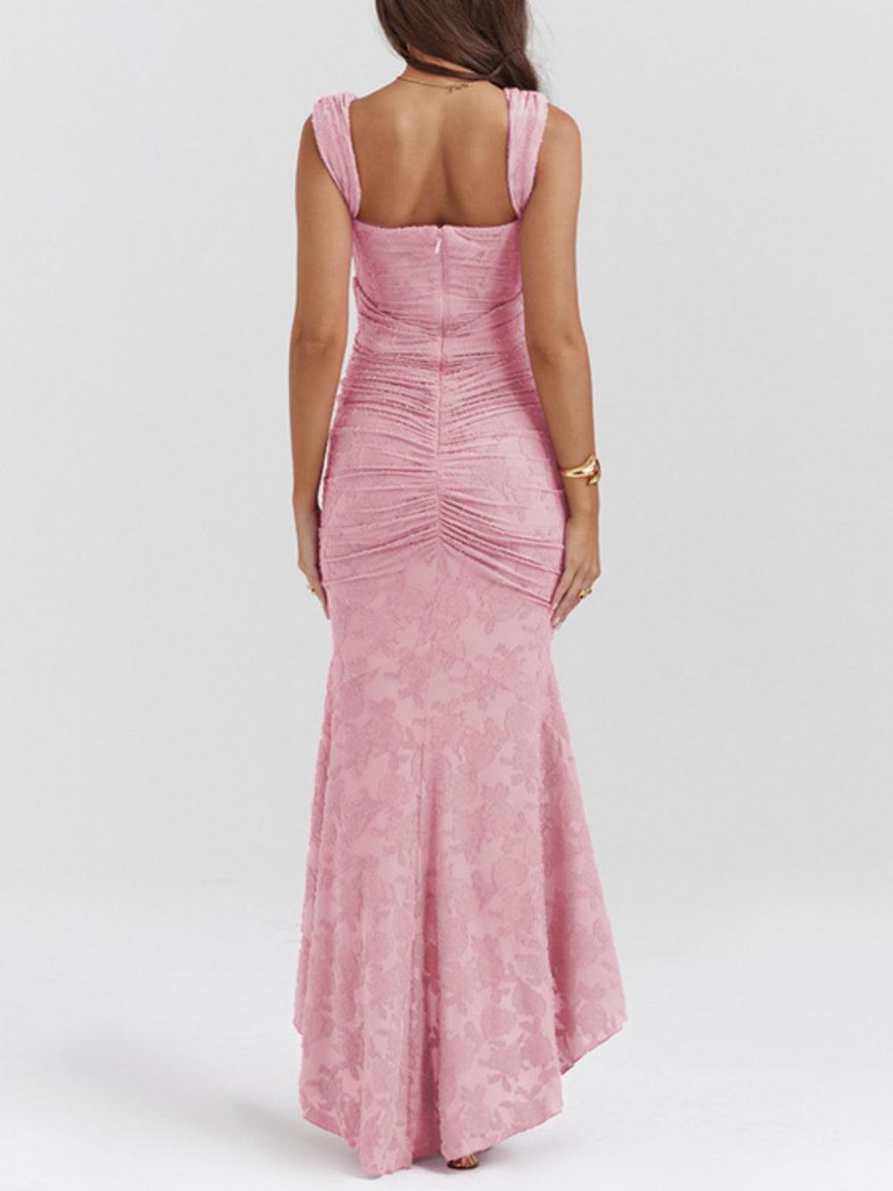 Elegant Floral Lace Maxi Dress for Women with Square Neck Sleeveless Corset Mermaid Formal Wedding Guest Style