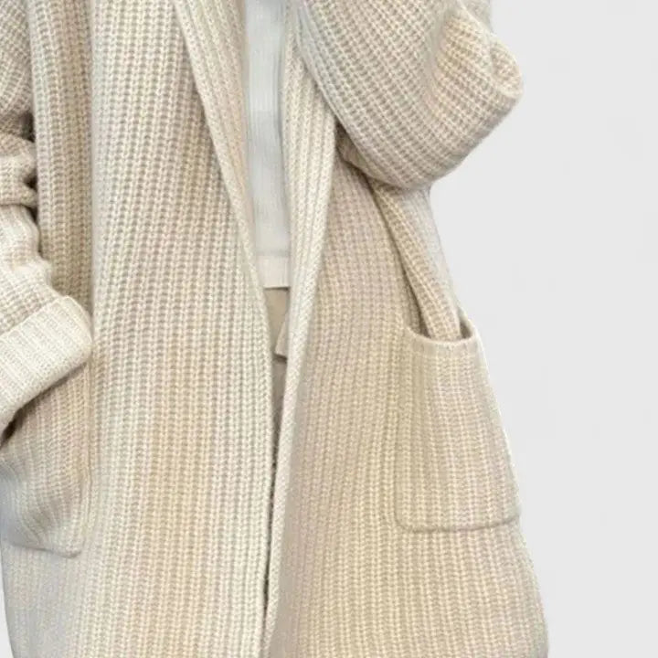 Comfortable Waffle Knit Cardigan for Women with Notched Collar Long Sleeve Oversized Longline Style
