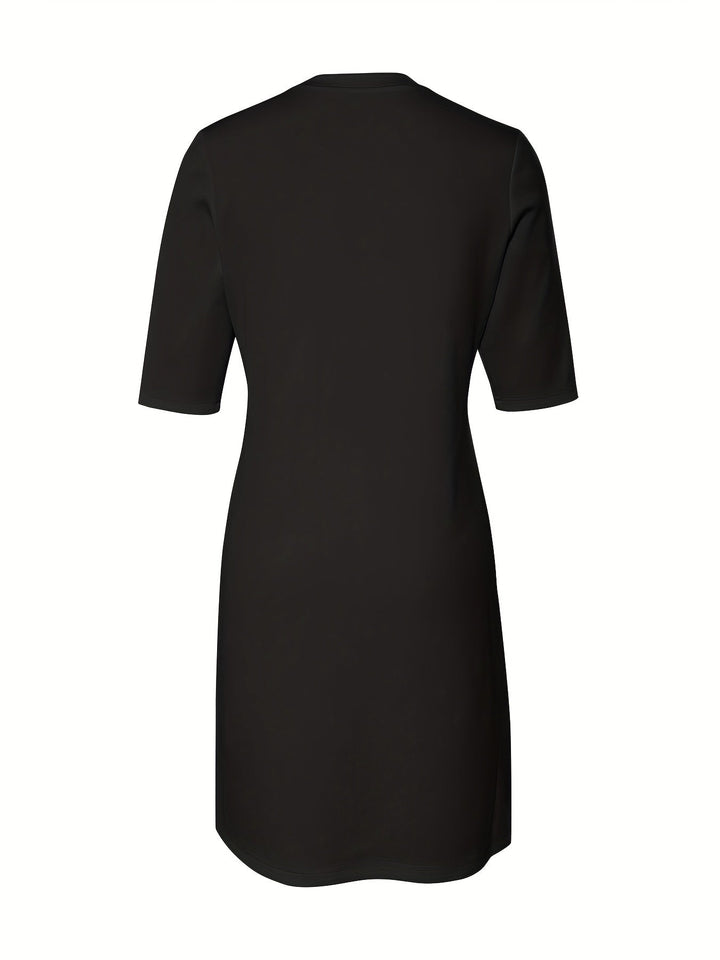 Effortless Midi Dress for Women with Round Neck Half Sleeve Relaxed Shift Style