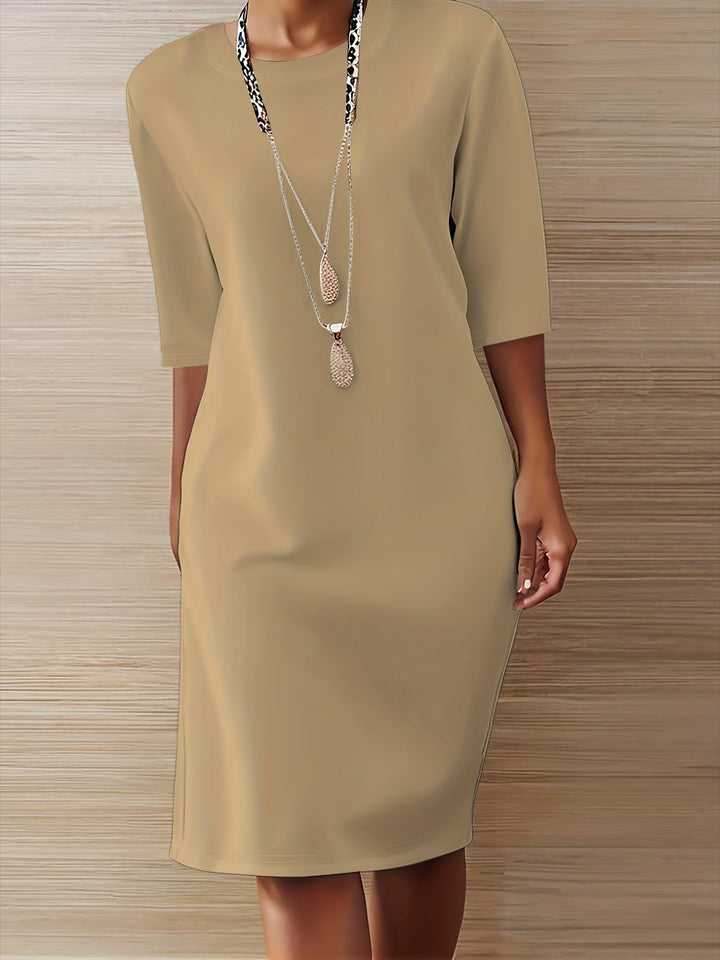 Effortless Midi Dress for Women with Round Neck Half Sleeve Relaxed Shift Style