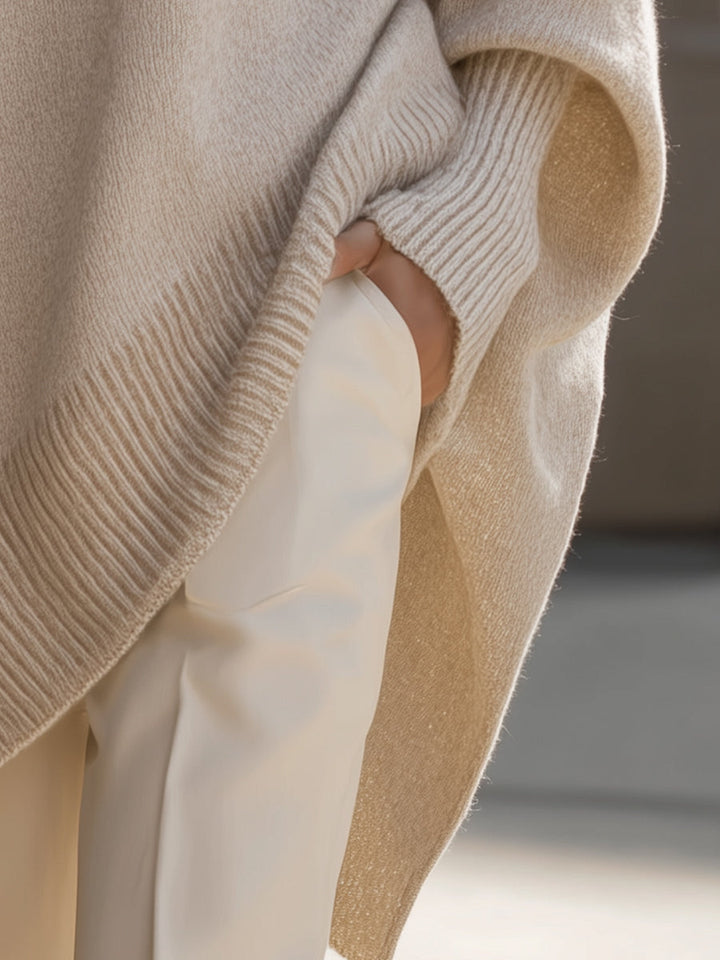 Comfortable Knit Sweater for Women with Crew Neck Batwing Sleeve Asymmetric Hem Oversized Style