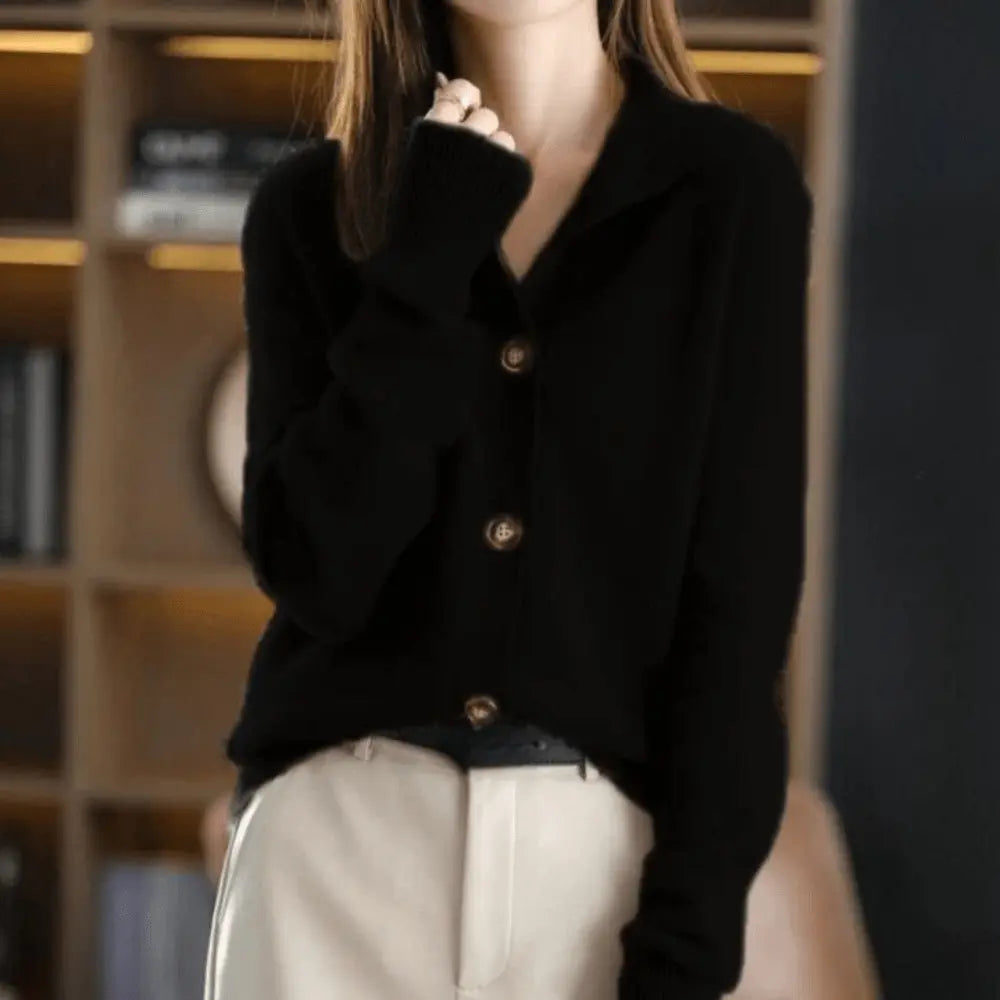 Comfortable Knit Cardigan Sweater for Women with Stand Collar Long Sleeve Button Front Relaxed Style