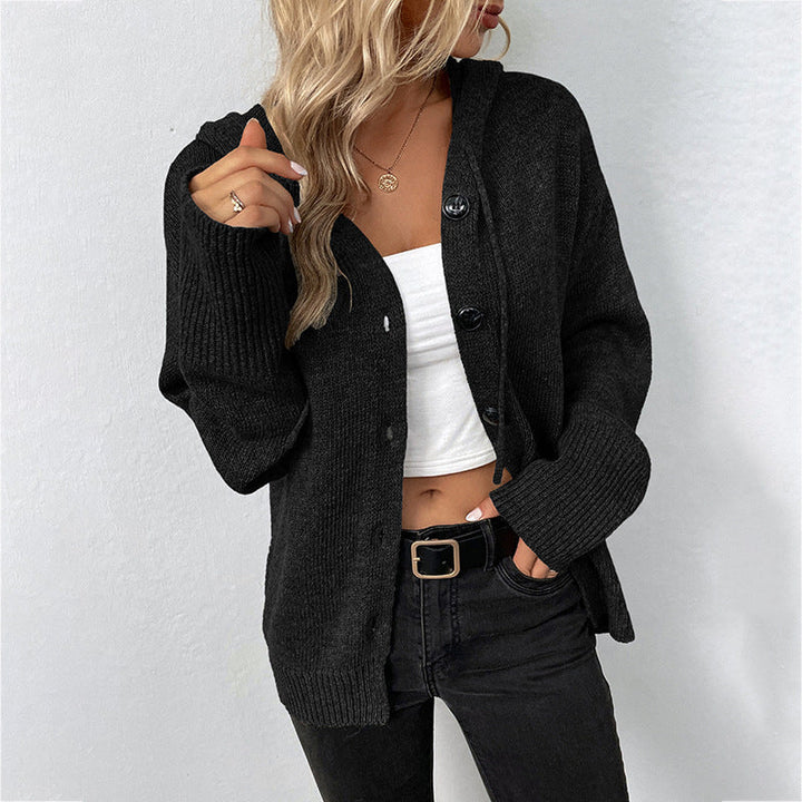 Comfortable Ribbed Knit Cardigan for Women with Hooded Button Front Long Sleeve Oversized Relaxed Style