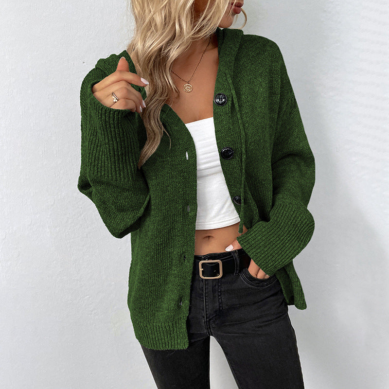 Comfortable Ribbed Knit Cardigan for Women with Hooded Button Front Long Sleeve Oversized Relaxed Style