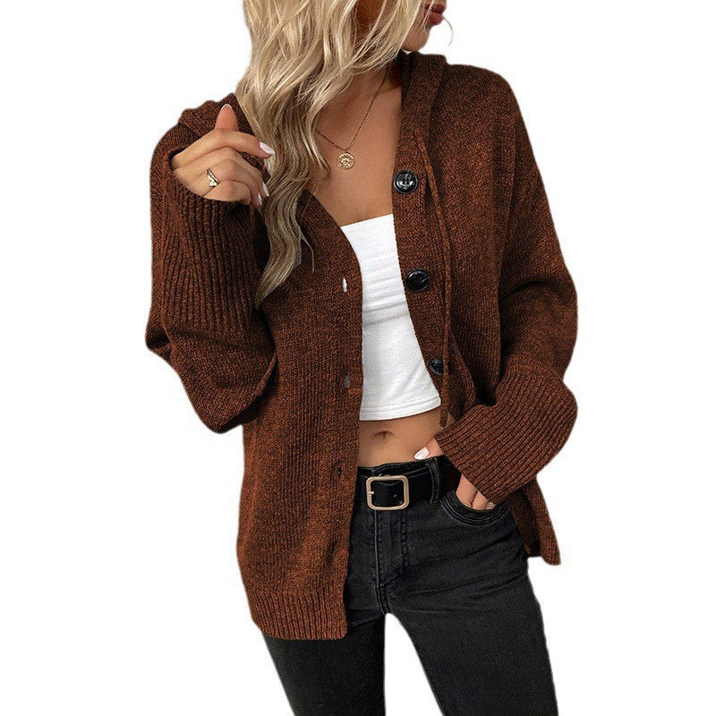 Comfortable Ribbed Knit Cardigan for Women with Hooded Button Front Long Sleeve Oversized Relaxed Style