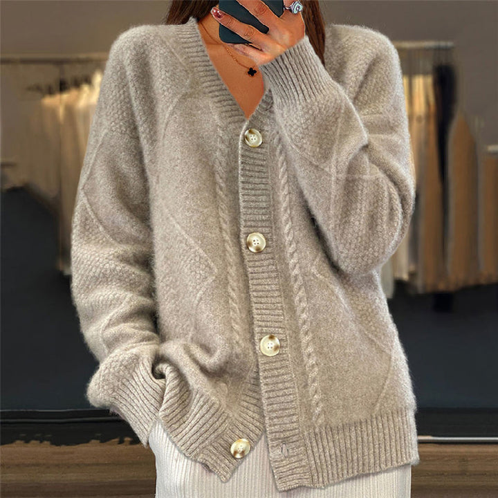 Comfortable Cable Knit Cardigan Sweater for Women with V Neck Long Sleeve Button Front Relaxed Oversized Style
