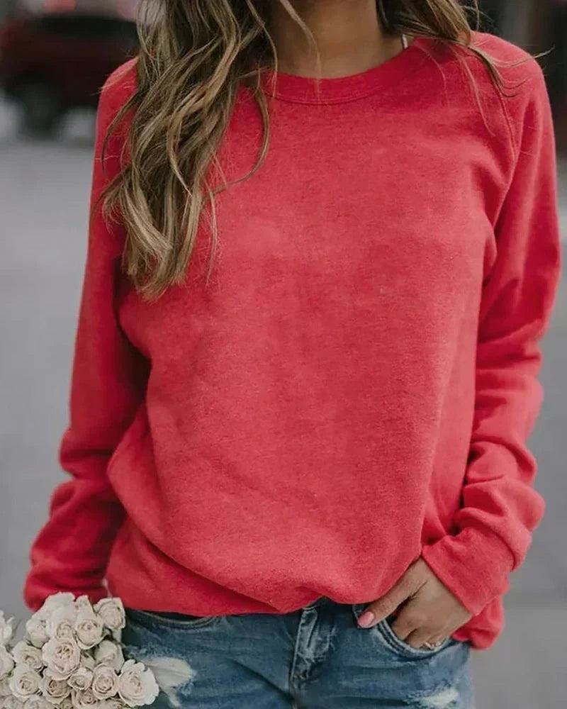 Comfortable Solid Crewneck Sweatshirt for Women with Long Sleeve Relaxed Raglan Casual Style