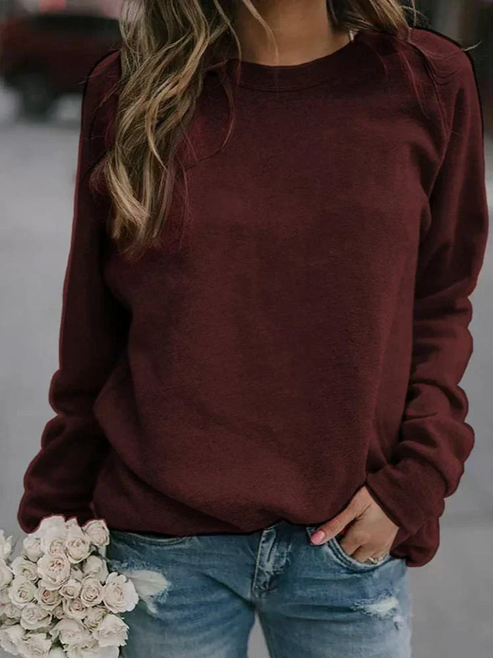 Comfortable Solid Crewneck Sweatshirt for Women with Long Sleeve Relaxed Raglan Casual Style