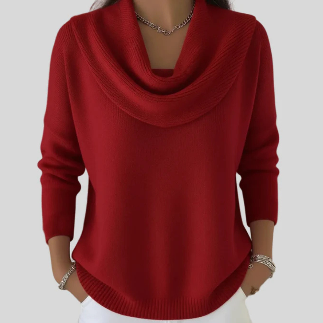 Comfortable Ribbed Sweater for Women with Cowl Neck Long Sleeve Relaxed Oversized Style