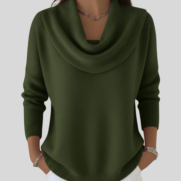 Comfortable Ribbed Sweater for Women with Cowl Neck Long Sleeve Relaxed Oversized Style