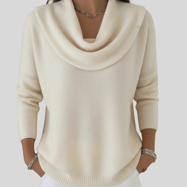 Comfortable Ribbed Sweater for Women with Cowl Neck Long Sleeve Relaxed Oversized Style