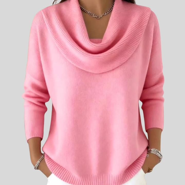 Comfortable Ribbed Sweater for Women with Cowl Neck Long Sleeve Relaxed Oversized Style