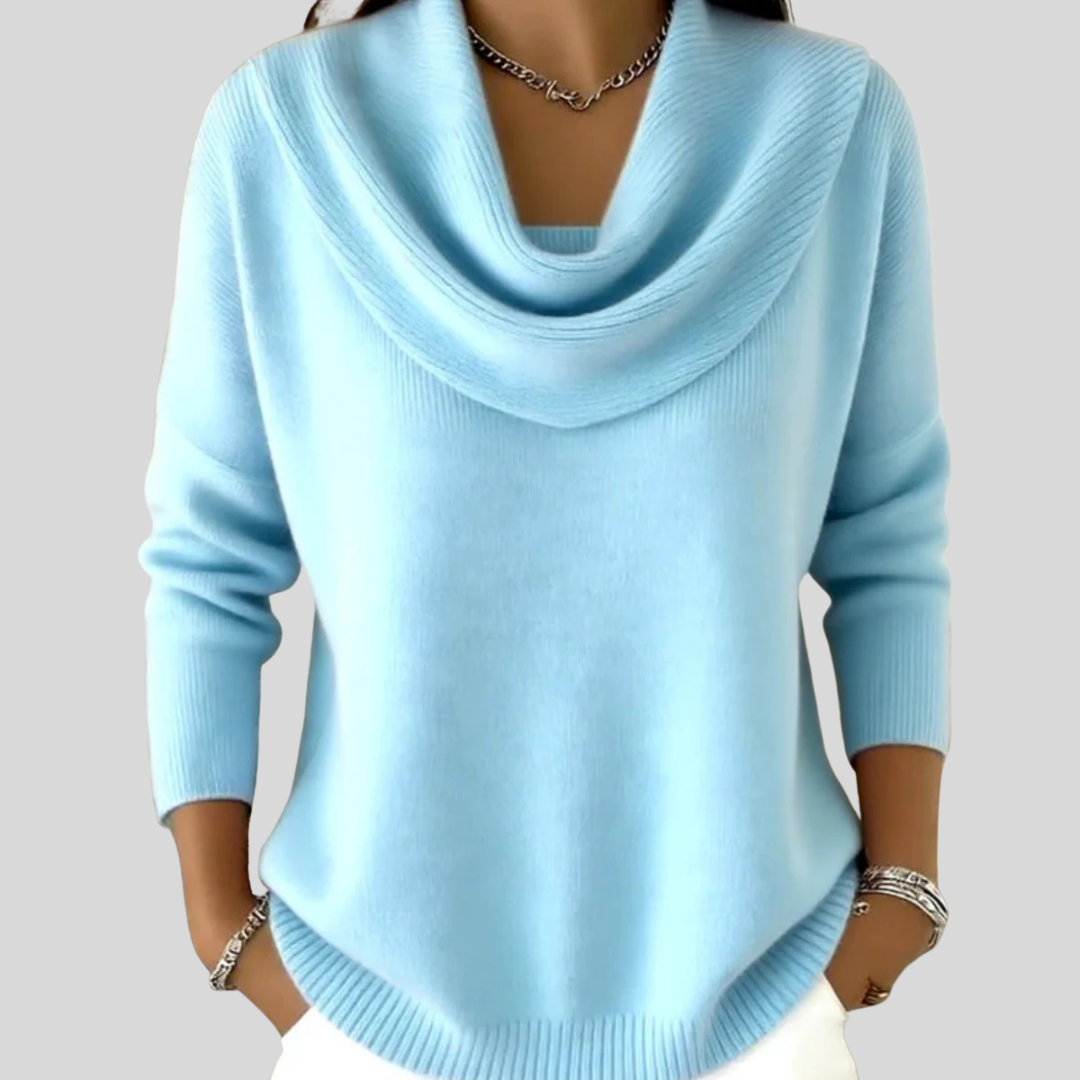 Comfortable Ribbed Sweater for Women with Cowl Neck Long Sleeve Relaxed Oversized Style