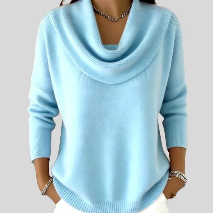 Comfortable Ribbed Sweater for Women with Cowl Neck Long Sleeve Relaxed Oversized Style