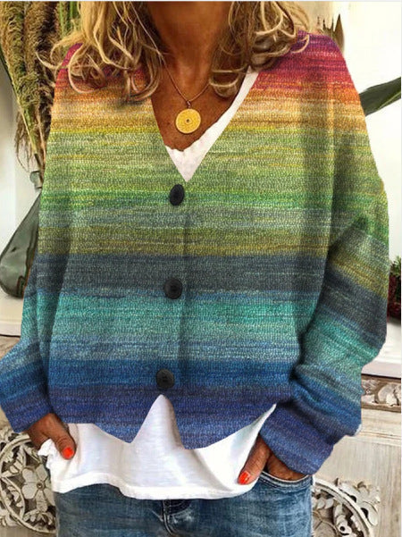 Effortless Floral Print Cardigan Sweater for Women with V Neck Long Sleeve Button Front Oversized Knit Style