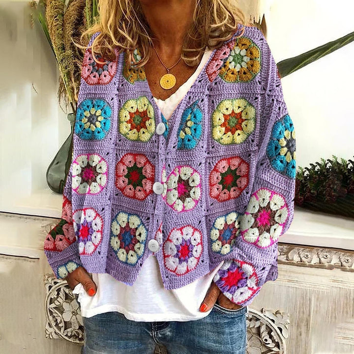 Effortless Floral Print Cardigan Sweater for Women with V Neck Long Sleeve Button Front Oversized Knit Style