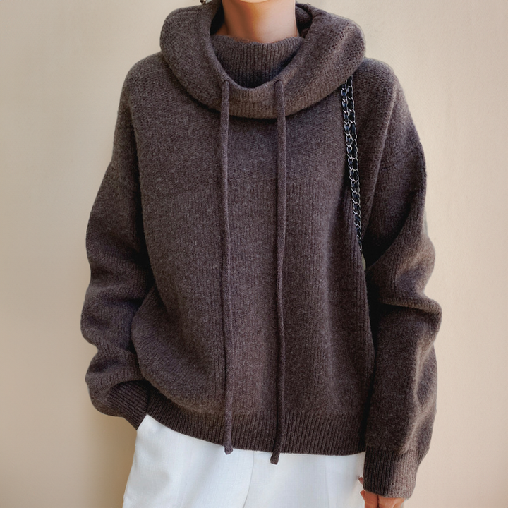 Comfortable Knit Hooded Sweater for Women with Cowl Neck Long Sleeve Oversized Relaxed Style