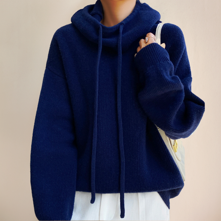 Comfortable Knit Hooded Sweater for Women with Cowl Neck Long Sleeve Oversized Relaxed Style