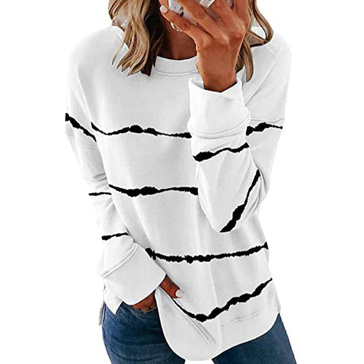 Comfortable Striped Sweatshirt for Women with Crew Neck Long Sleeve Relaxed Oversized Knit Style