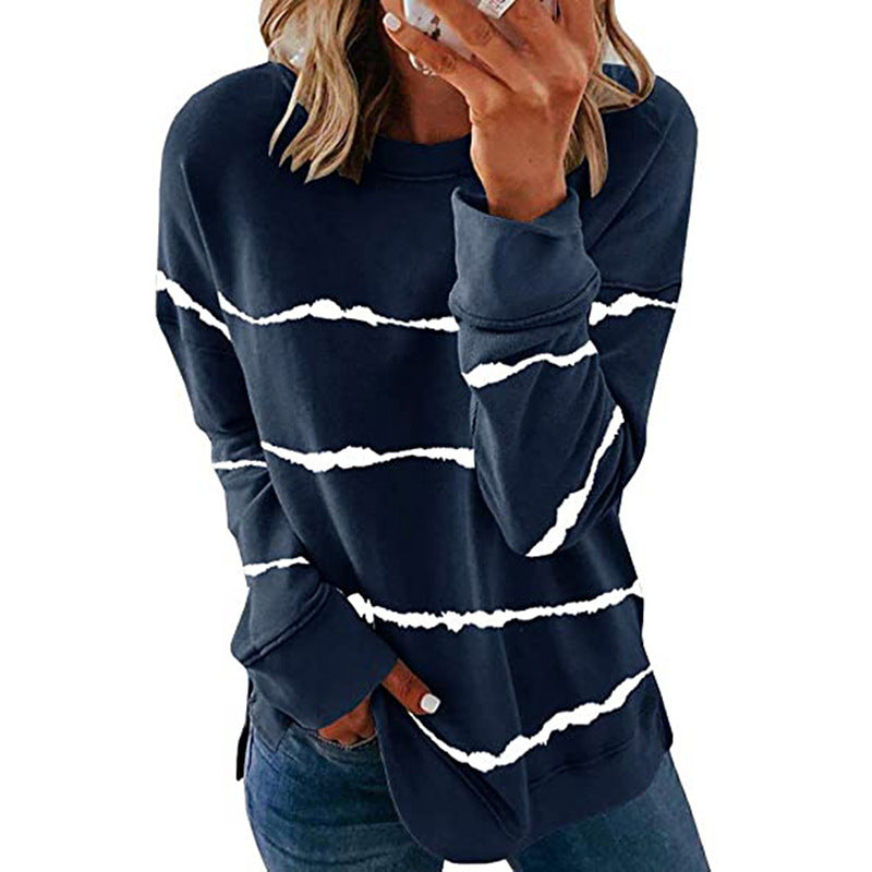 Comfortable Striped Sweatshirt for Women with Crew Neck Long Sleeve Relaxed Oversized Knit Style