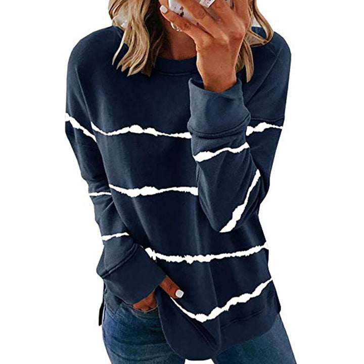 Comfortable Striped Sweatshirt for Women with Crew Neck Long Sleeve Relaxed Oversized Knit Style