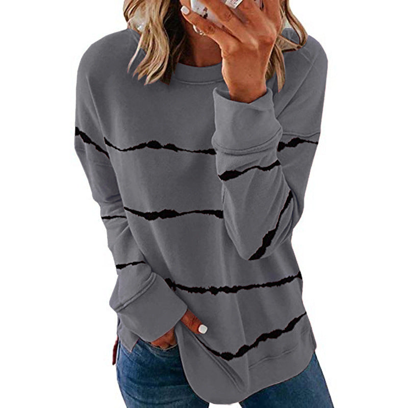 Comfortable Striped Sweatshirt for Women with Crew Neck Long Sleeve Relaxed Oversized Knit Style
