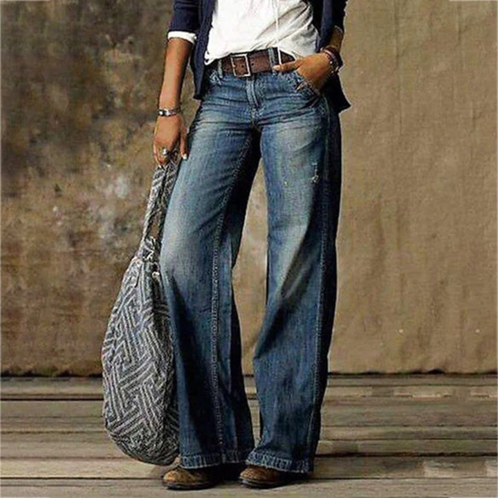 Effortless Blue Wide Leg Jeans for Women with High Waist Relaxed Faded Denim Style