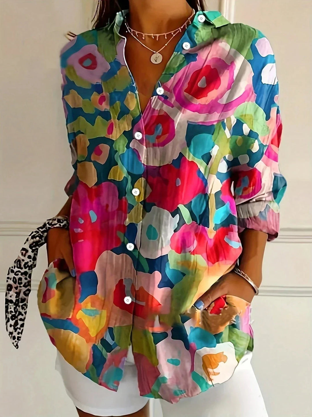 Effortless Floral Print Blouse for Women with Collar Long Sleeve Button Front Relaxed Style