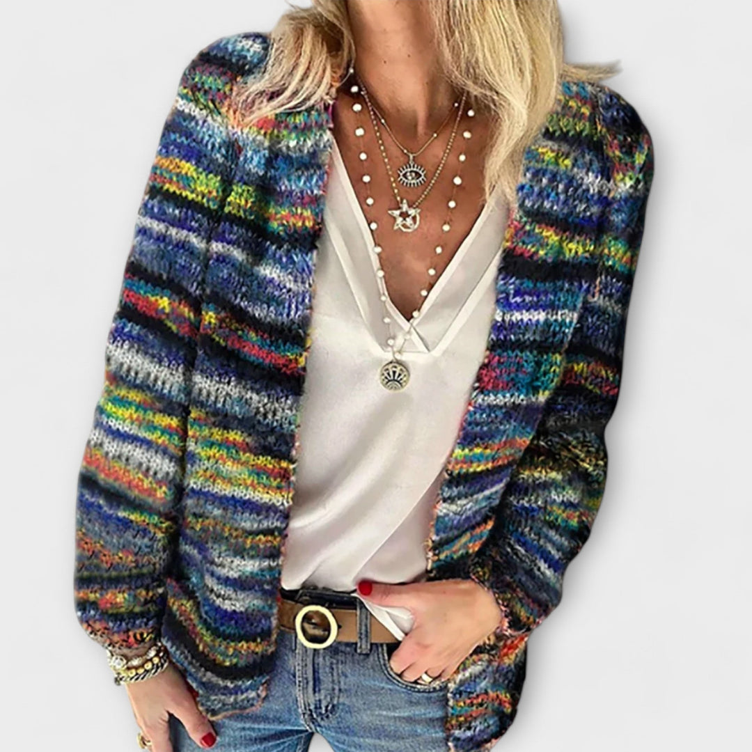 Effortless Striped Knit Cardigan Sweater for Women with Open Front Long Sleeve Relaxed Oversized Boho Style