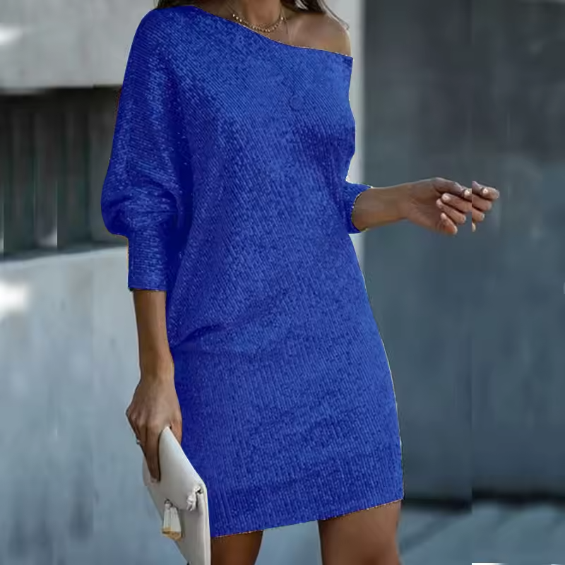 Elegant Sequin Mini Dress for Women with One Shoulder Long Sleeve Bodycon Sparkle Formal Party Style