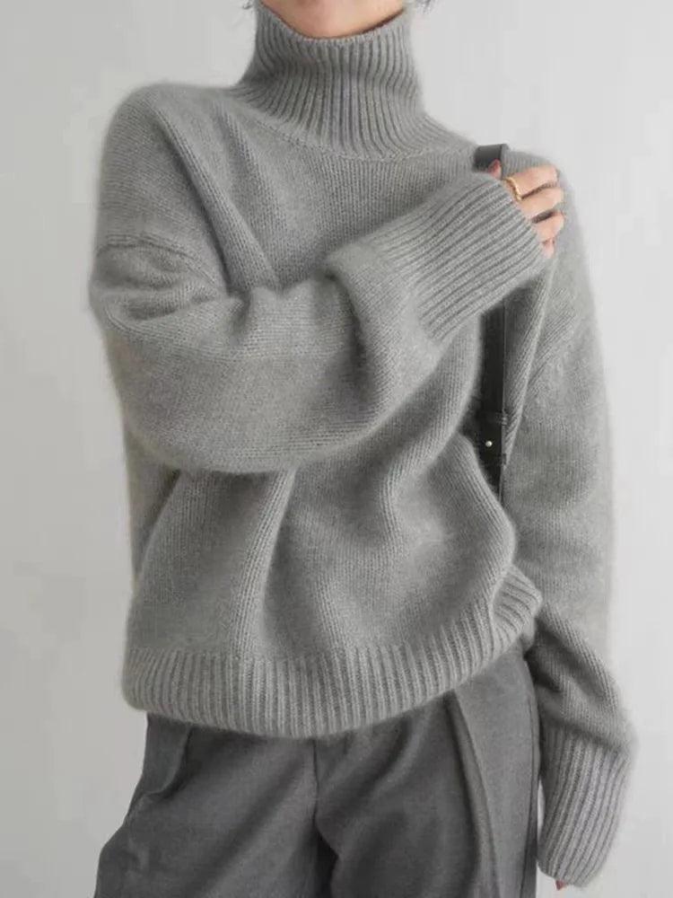 Comfortable Turtleneck Sweater for Women with High Neck Long Sleeve Relaxed Oversized Knit Style